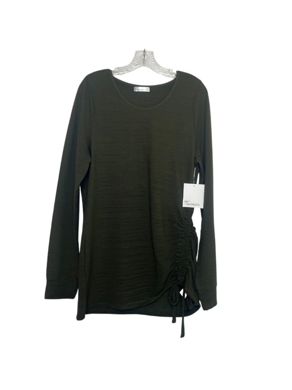 89th Madison Long Sleeve Shirt Ribbed Medium‎ Forest Night New Ruched Side